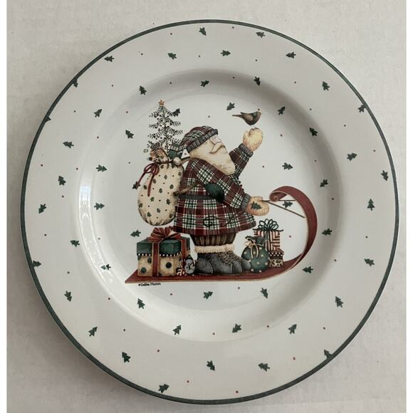 Sakura Debbie Mumm 4 Stoneware 8” Salad Dessert Plates Sledding Characters NOB - Picture 5 of 11